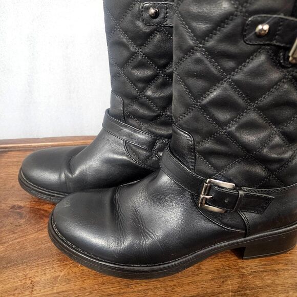 AQUATALIA Sweetie Moto Boots Size 8 Black Leather Made in Italy Quilted Buckles - Picture 2 of 8